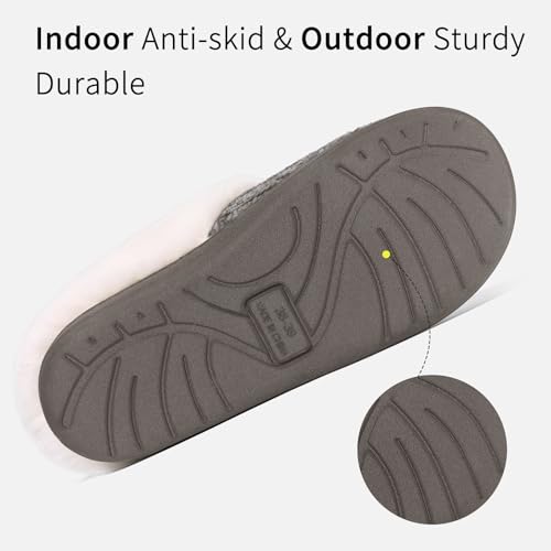 Image of Evshine Warm Knit House Slippers for Women Comfy Wool-Like Lined Chenille Slippers with Memory Foam and Indoor Outdoor Soles