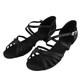 mumisuto Tanzschuh,PU Weiche Bequeme Latino Schuhe Mode Tanzschuh für Kinder Mädchen mit 4cm High Heel(34-Schwarz)