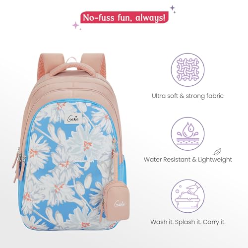 Image of Genie Backpack for Girls Laptop Sleeve, Three Compartments and Organiser with Padded Shoulders |Best for Books,Stationery,Lunch Box & Essentials