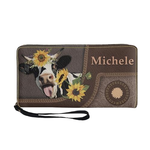 Image of Bulopur Personalized Wallet Wristlet for Women PU Leather Sunflower Cow Print Clutch Purses for Ladies Waterproof Phone Holder Zip Around