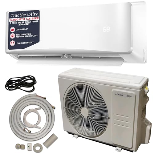 DuctlessAire Ductless Mini Split Air Conditioner & Heat Pump System - Inverter Mini Split AC/Heating System - Wall Mounted Air Conditioner - 16ft Complete Installation Kit (17.6 SEER2, 12,000 BTU)