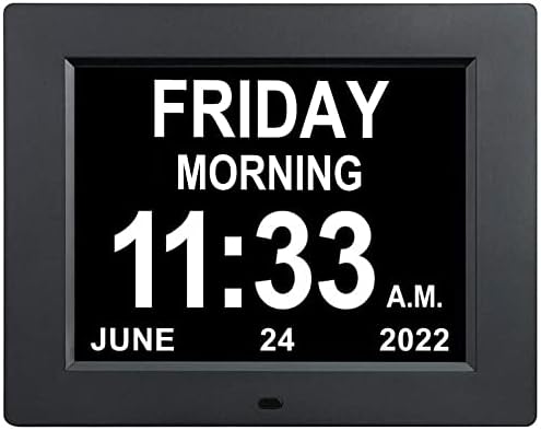 Levick 2022 Newest Digital Day Clock for Senior, Extra Large Date Time Dementia with 12 Alarms, Calendar, AM PM, Auto-Brightness Vision Impaired, Memory Loss, Elderly, Alzheimer (8inch Black)