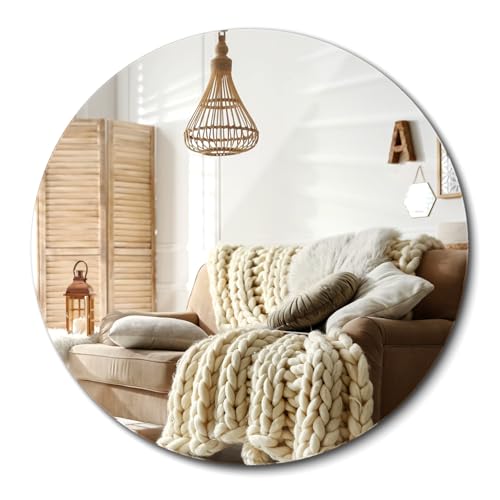 Miroir Muraux XXL Rond 100 cm Minimaliste sans Cadre Déco Intérieur pour Salle de Bain Chambre à Coucher Salon Couloir Style Scandinave Design Moderne...