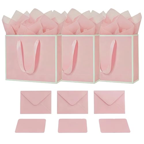 JUNESHE Teal Gift Bags Set of 3, 13.8 inch Paper Bag with Handles Matching Card Envelop Sticker Tissue Paper for Party Shopping Birthday Wedding Anniversary Turquoise