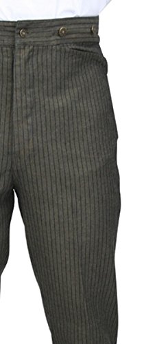 Historical Emporium Men's High Waist Ludlow Cotton Striped Trousers, Victorian Western Pants with Suspender Buttons2