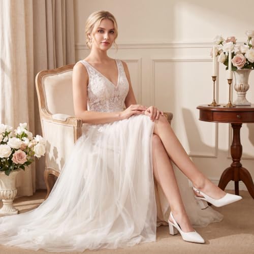 Image of RIBONGZ Sexy Slingback Pumps Elegant Dressy Heels for Women Closed Toe Pointy High Heels Wedding Bride Prom Party Evening Shoes