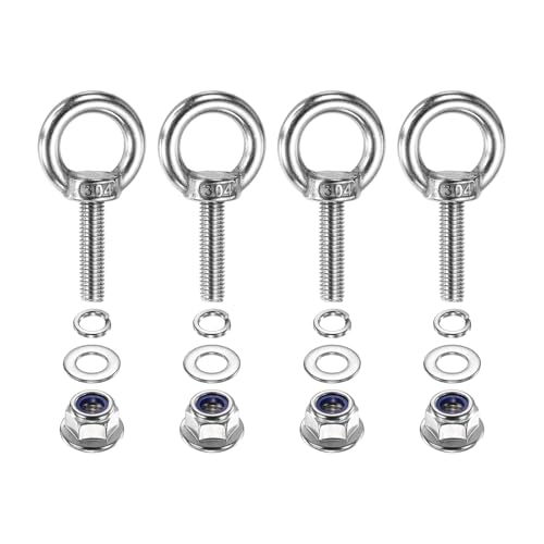 Image of PATIKIL M8 x 30mm Shoulder Eye Bolt, 4 Pcs 304 Stainless Steel Lifting Ring Threaded Eye Bolt with Flange Lock Nuts Spring and Flat Washers for Hanging Tie Down Straps Outdoor Indoor