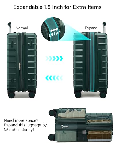 Image of MILADA 24 Inch Expandable Hardside Checked Luggage with Dual 360 Spinner Wheels, Medium Travel Suitcase with TSA Lock, Airline-Approved, Lightweight Durable PC Shell for Travel, Blackish Green