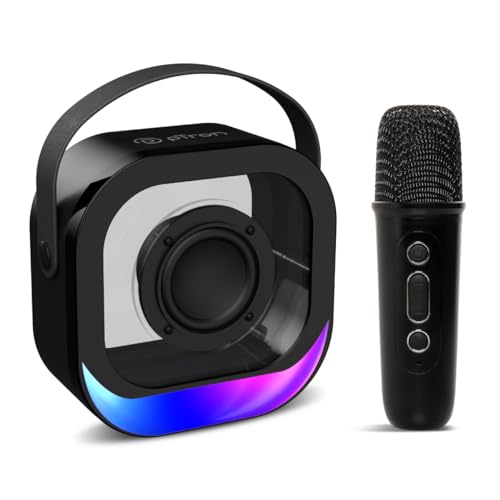 Image of pTron Fusion Moment V2 10W Mini Bluetooth Speaker with Wireless Karaoke Mic, Pristine Sound, RGB Lights, Funny Voice Change Effects, 6Hrs Playtime, Bluetooth V5.3 & Type-C Fast Charging Port (Black)