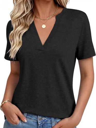 NORACORA Women's V Neck Short Sleeve T Shirt Summer Casual Tops Basic Blouses Trendy Fashion for Work Daily Wear - image 1