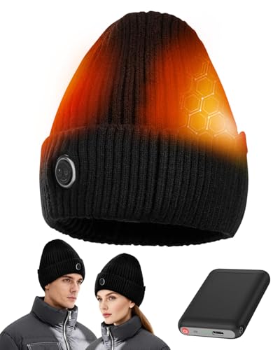 Victoper USB Heated Beanie for Men Rechargeable Winter Hat with 5000mAh Battery 3 Heat Levels Ideal Stocking Filler for Dad Outdoor Hiking & Sports Black