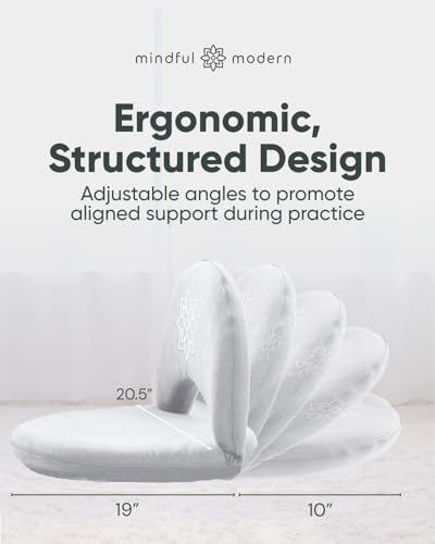 Image of Mindful Modern Meditation Chair | Adjustable Floor Chair with Back Support | Padded Floor Seat for Posture Support and Comfort | Portable Folds Flat for Storage | Indoor /Outdoor Use | Classic White