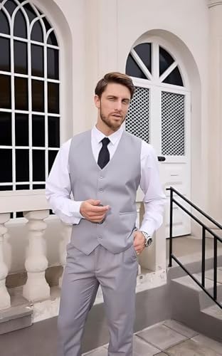 Men's 2 Piece Slim Fit Suit Solid Vest and Pants Set for Men Groomsmen Wedding Suits4
