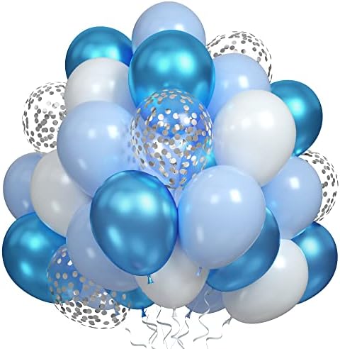 Blue Macaron Balloons, 30 Pcs Latex Macaron blue Balloons, Metallic Light Blue Balloons, Sliver Balloons Set with Ribbon for Birthday Party Decorations, Party Supplies, Baby Shower