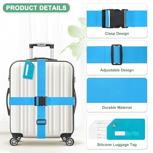 Image of M METERXITY 2-Sets Luggage Straps TSA Approved, Travel Straps for Luggage Suitcase Tags Set, Adjustable Suitcase Belt [Sky Blue]