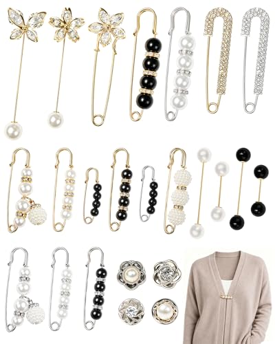24Pcs FIVEIZERO Pearl Brooch Pant Waist Tightener Safety Pin(Chic)