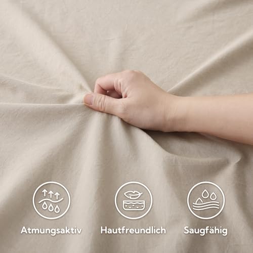 SOULFUL Spannbettlaken 90x190cm, 100% Gewaschene Baumwolle Kamel Beige – Ansicht 3