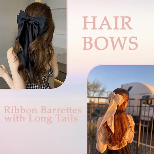 Hair Bows for Women - 3 Pcs Large Ribbon Hair Bows Clips for Girls with Long Tail Tassels — view 4