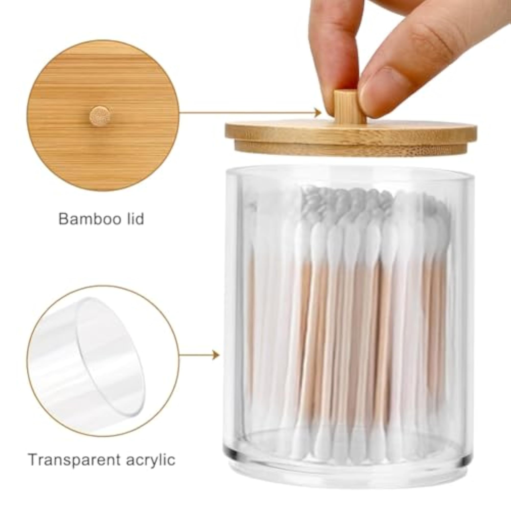 3 Pcs Cotton Pad Holder with Bamboo Lid, Makeup Organiser