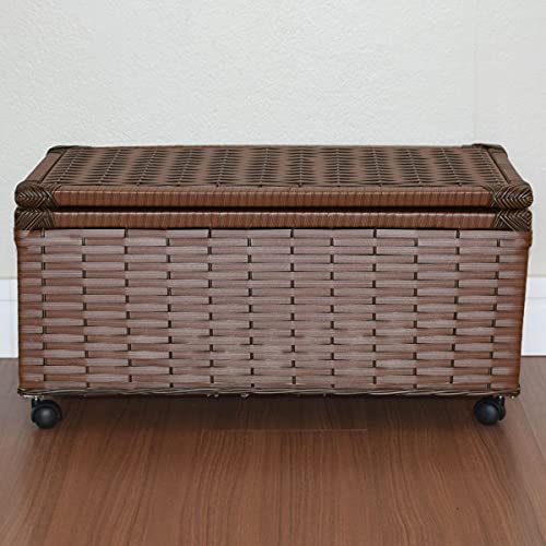 Baú Brinquedo Cesto Roupa Fibra Sintética C/rodinha 60x30x30 Palha Indiana Marrom