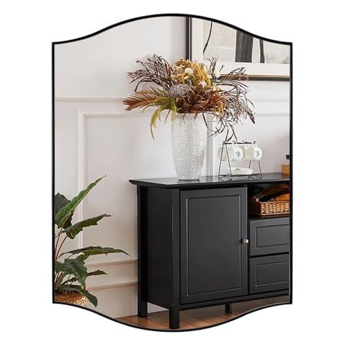 Image of ANDY STAR Black Bathroom Mirror, 20 inchx30 inch Scalloped Wall Mirror in Stainless Steel Metal Frame, Unique Vanity Mirror with Modern Curved Edge Design, Ideal for Bathroom, Bedroom, Entryway