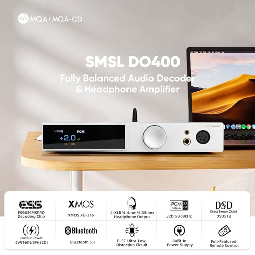 undefined SMSL DO400 フルバランスDAC ヘッドフォンアンプ ES9039MSPRO XMOS-XU316 USB DAC Bluetooth 5.1 DAC USB/AES/Optical/Coaxial MQA DAC IIS入力DAC 4.4mm/6.35mm/4-XLRヘッドフォンアンプ リモコン付(黒) の商品画像 1