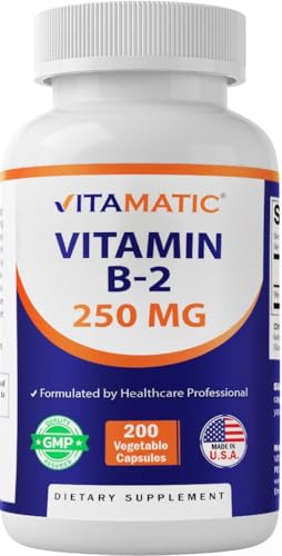 Vitamatic Vitamin B2 (Riboflavin) 250 mg - 200 Capsules Support Cellular Energy & Red Blood Cell...