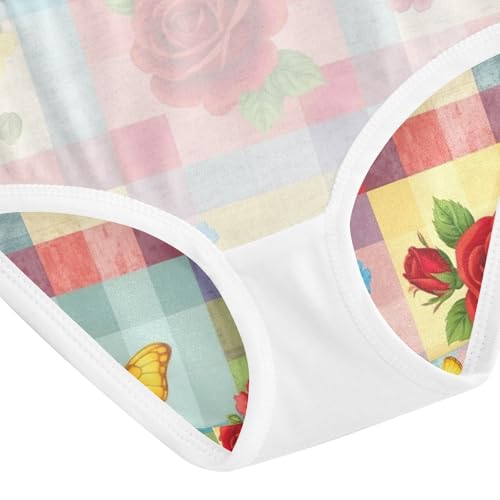 Kids Underwear Girls, Colored Squares Floral Toddler Girl Briefs, Cotton Girls Underwear, 2T–8 Years4