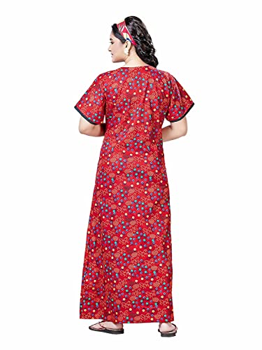 Image of PNAEONG Women's Printed Cotton Nighty, Gown Maxi - Free Size Red