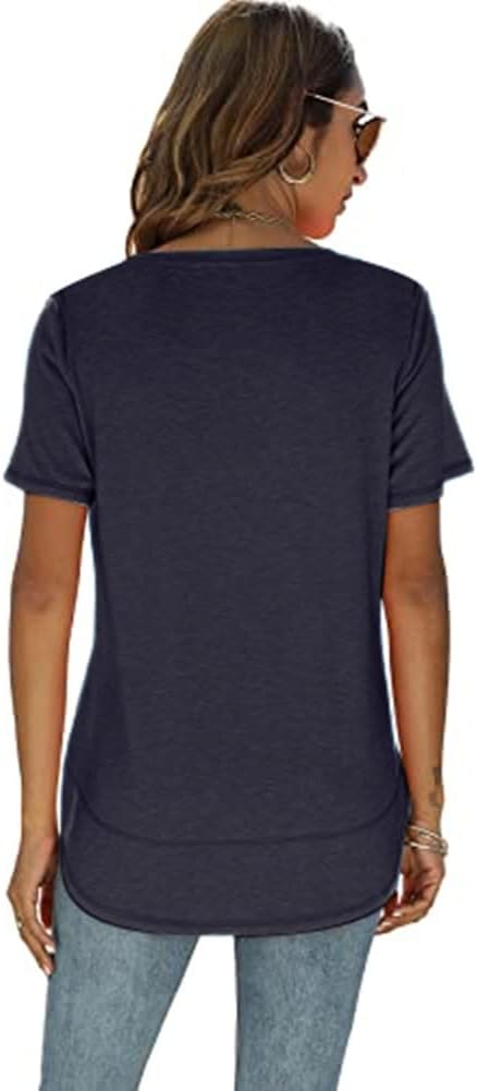 Beimuc Summer Tops for Women Short Sleeve Crewneck Tshirts Side Split Loose Fit Tunic Shirts - Image 4