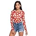 Cartoon Popcorn Red See Through Tops for Women Mesh Sheer Tops Long Sleeve Women Blouse Zipper Handle Camping Swimming Pool Beach Size XXL