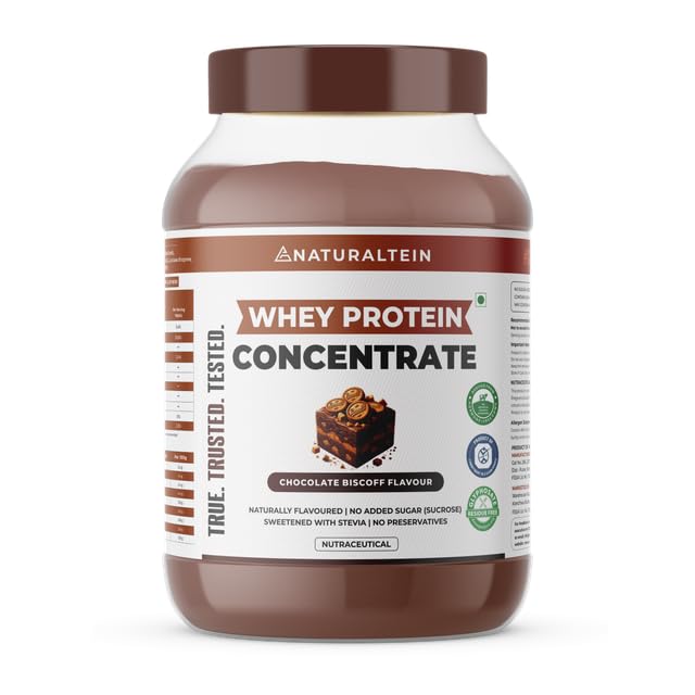 NATURALTEIN Natural Whey Protein Concentrate 1 kg (Chocolate Bis Coff) | 21.1g Protein Per Serving | No Artificial Sweeteners | Soy-Free | Gluten-Free|No Adulteration |Easy to Digest | 100% Natural