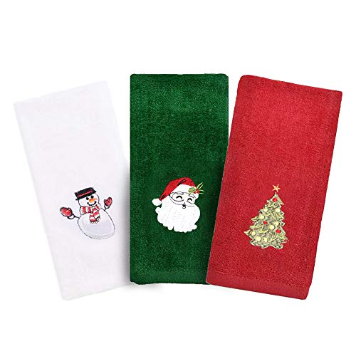 Christmas Hand Towels, 3 Packs Decorative Dish Towels Set, 100% Cotton Wash Basin Towels For Drying, Cleaning, Cooking & Baking, Embroidered Christmas Holiday Design Towels Gift Set #TOP14