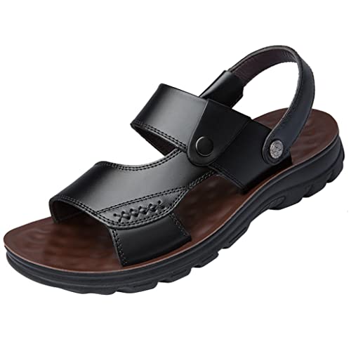 Beach Sandals Comfortable Soft Men Genuine Leather Slip-on Casual Sandals Outdoor Slippers Shoes(42)