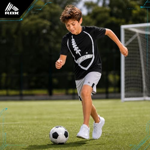 Image of RBX Boys Athletic Shorts Set - 2 Piece Active Performance Graphic Tees and Mesh Gym Shorts for Boys With Elastic Waistband