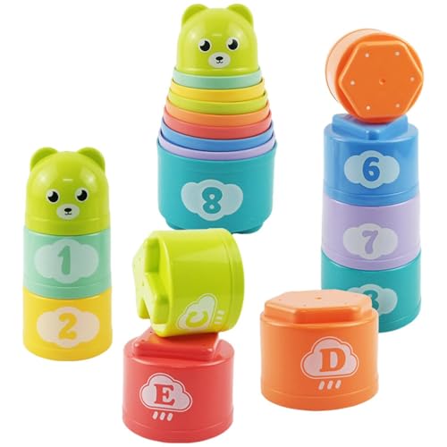 Genérico Juego De Vasos Apilables Educativos, Vasos Encajables Didácticos con Números Y Letras, Juguete De Apilamiento, Juguetes para Bebés Mayores De 6 Meses, Desarrollo Cognitivo, Motric