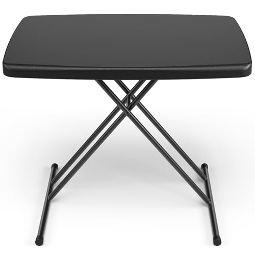 MAKE CHANGES Folding Table 30 Inch - Small Desk Adjustable Height TV Tray for Laptop Couch Camping - Heavy Duty Utility Foldable Table for Small Spaces No Assembly Required Black Granite