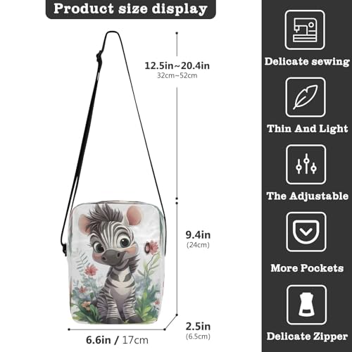 Crossbody Bag Cute Zebra Flower Messenger Bag for Women Men Purse Shoulder Bag Satchel Bag with Adjustable Strap 214B92203
