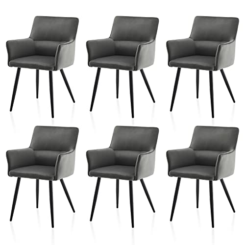 Tukailai Juego De 6 Sillas De Comedor De Ocio, Sillones Tapizados De Terciopelo, Sillones De Cocina Con Reposabrazos, Asiento Tapizado, Respaldo, Patas De Metal, Silla De Acento Recepción, Gris Tukailai Juego De 6 Sillas De Comedor De Ocio, Sillones Tapizados De Terciopelo, Sillones De Cocina Con Reposabrazos, Asiento Tapizado, Respaldo, Patas De Metal, Silla De Acento Recepción, Gris