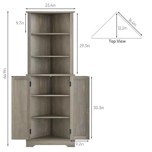 64.9" Tall Bathroom Corner Cabinet, Farmhouse Floor Corner Cabinet with Doors and Adjustable Shelves, Freestanding Wooden Storage Hutch Cupboard for Bathroom, Kitchen, Living Room, Grey 649 Tall Bathroom Corner Cabinet Farmhouse Floor Corner Cabinet with Doors and Adjustable Shelves Freestanding Wooden Storage Hutch Cupboard for Bathroom Kitchen Living Room Grey