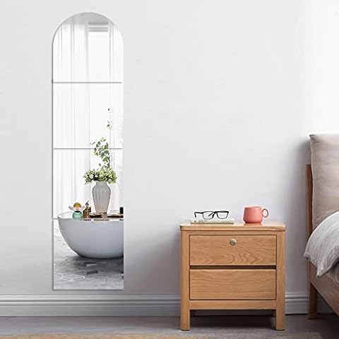 12inch 4PCS Full Body Mirrors for Walls, Acrylic Plexiglass Mirror Wall-Mounted Full Length Frameless Mirror Makeup Large Long Mirror Home Workout Gym Mirror for Walls Dorm Floor Tile Removable Cover