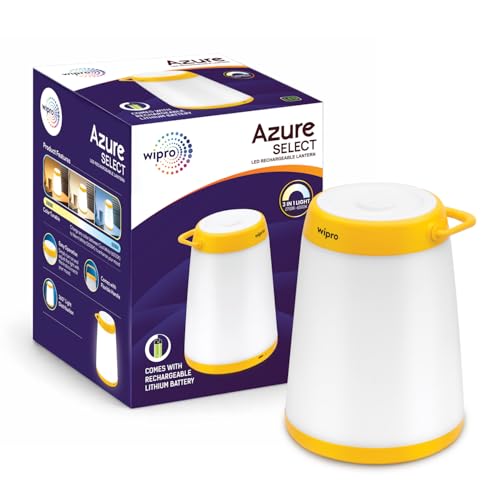 Image of Wipro Azure Select LED Rechargeable Lantern | 3-in-1 Lighting with 360 Degree Distribution|Type-C Charging| Long Press Dimmable | 1800mAh Fast Charging Battery |Overcharge & Deep Discharge Protection