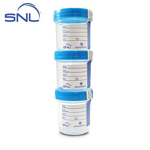 SNL Quality Sterile Specimen Cups, Screw-on Cap with Tamper Evident Seal, 3oz., Blue Cover - Pack of 3