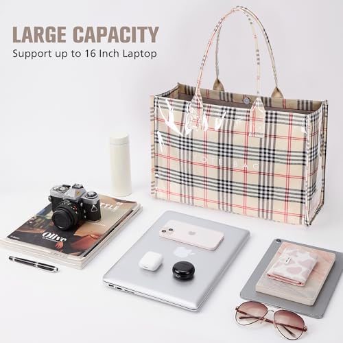 Image of KALIDI PVC Tote Bag Women's Kraft Paper Work Handbags Purses with Top Handle