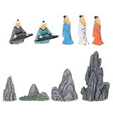 Hohopeti 9 Figuras Miniatura de Resina Anciano Chino Sentado Tocando el Piano para Decoración de Jardín Zen Accesorios en Miniatura para Bonsáis Micro Paisajes y Acuarios Figuras