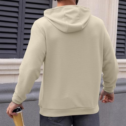 Hoodies for Men Fall Solid Textured Waffle Knit Pullover Hoodie Long Sleeve Casual Lightweight Hooded Sweatshirt3