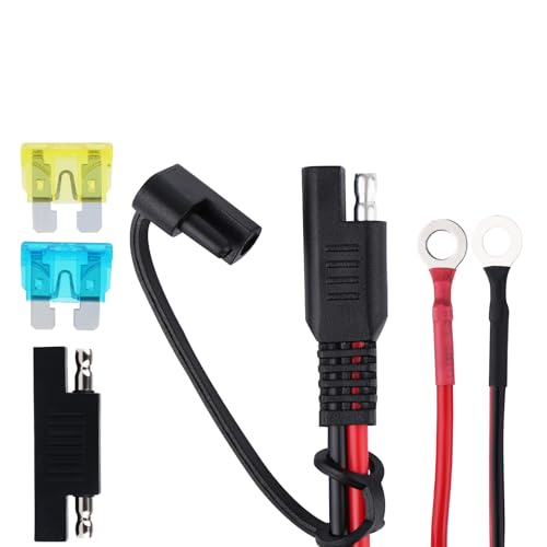 BTFO Adattatore per Cavo di Prolunga a Sgancio Rapido SAE, Cablaggio Terminale ad Anello O 150 cm Cavo di Prolunga per Batteria 2 Pin 16 AWG con Adattatore Polarità Inversa Fusibili 15 A/20 A