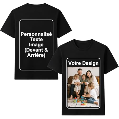 T-Shirt Personnalisé pour Homme et Femme, Tee Shirt Personnalisable avec Photo et Texte - 100% Coton - Impression Recto et Verso