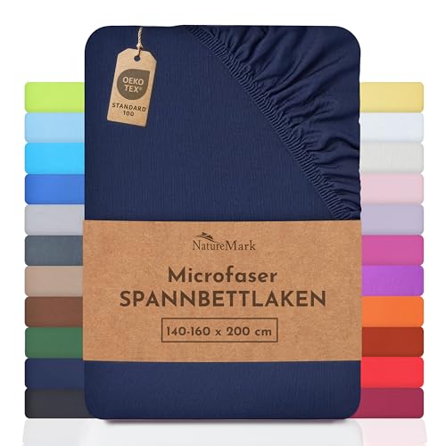 NatureMark - Mikrofaser SPANNBETTLAKEN zum Sparpreis! viele Größen und Farben Markenware (140x200-160x200 cm, Navy blau)