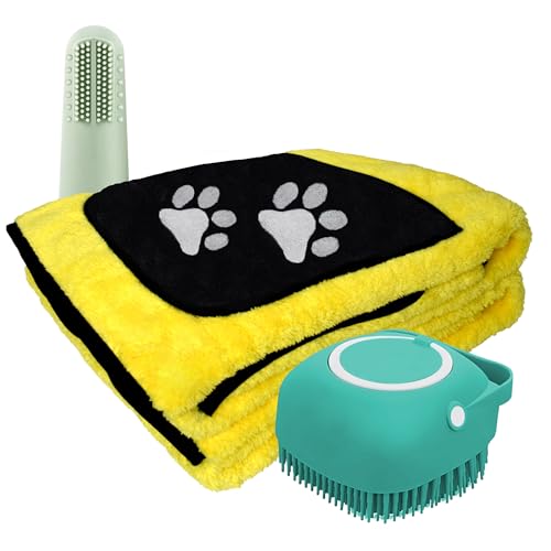 3 Pack – Dog Towel Dog Bath Brush Dog Toothbrush Dog Bath Towel 40″x20″ – Dog Bathrobe Dog Shampoo Brush Dog Brush Cat Brush Dog Teeth Cleaning Dog Tooth Brushing Kit Dog Towels Pets Dog Supplies
